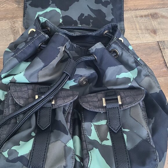 Sam Edelman Camo Backpack with Croc‑Embossed Flap & Gold Hardware